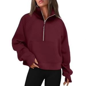 Sudadera deportiva de cachemira cálida para mujer, nueva, con capucha corta y media cremallera, holgada, para yoga, venta al por mayor - Product Image 2