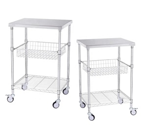 Scaffale Portatile da <span class=keywords><strong>Cucina</strong></span> in Acciaio Inox a 3 Ripiani con Ruote, Regolabile, Capacità di Carico 80kg, 21x15x36.7 - Product Image 2