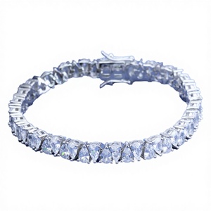 925 Sterling <b>Silver</b> Platinum Plated Moissanite Tennis <b>Bangle</b> Round Brilliant Cut Link <b>Bracelet</b> for Women's Wedding Party Gift - Product Image 3