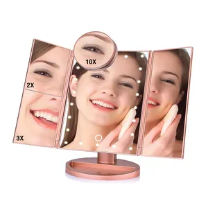 Kaca Rias 360 Plastik Pembesar Kecantikan Kosmetik Anak Perempuan Led Cermin Rias Lipat Tiga
