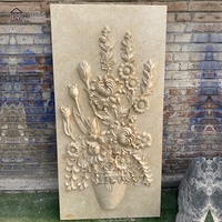 TREVI Art mural en pierre naturelle de villa européenne de haute qualité, relief en marbre avec sculpture de fleurs et d'herbe pour la décoration