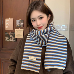 Bufanda de punto a rayas con tacto de cachemira al por mayor – Calentador de cuello cálido para invierno, bufanda unisex estilo coreano vintage para parejas - Product Image 1