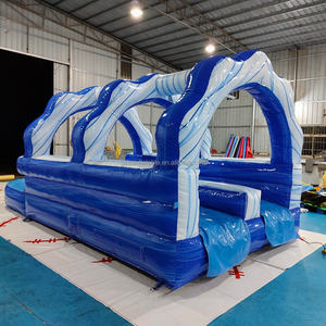 Emocionante tobogán acuático de doble tobogán <span class=keywords><strong>tropical</strong></span> azul inflable para exteriores de verano: el entretenimiento familiar de alquiler de parque acuático perfecto - Product Image 3