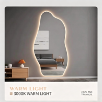 Miroir mural sans cadre pour projet hôtelier, miroir de corps ondulé, miroir de salle de bain LED sur pied, miroir LED pleine longueur irrégulier ondulé