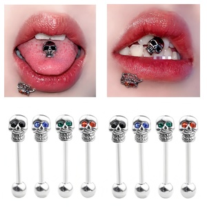 Nouveaux Piercings <span class=keywords><strong>de</strong></span> <span class=keywords><strong>Langue</strong></span> Élégants et Personnalisés en Acier Inoxydable, Ornés <span class=keywords><strong>de</strong></span> Diamants en Forme <span class=keywords><strong>de</strong></span> Crâne, Vente en Gros - Product Image 1