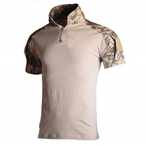 Mens Tactical Camouflage Short Sleeve <b>Shirts</b> with Zipper Breathable Knitted Fabric for Outdoor Use - Product Image 1