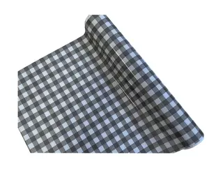 ผ้าคลุมโต๊ะ Pvc ม้วนลายตารางสีทอง Gingham