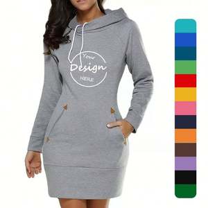 Suéter largo OEM de alta calidad de lana con logotipo personalizado en blanco ajustado gris de algodón jersey a granel sudaderas con capucha de peso pesado vestido de mujer - Product Image 1