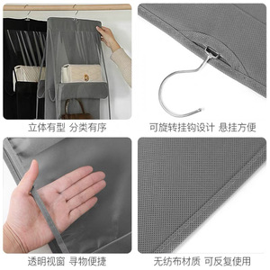 Transparent <b>Hanging</b> Bag Storage Organizer With Clear Pockets For <b>Wardrobe</b> Closet Dustproof Multipurpose Rectangle Hook Type - Product Image 4