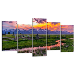 Coucher de soleil coloré moderne en gros d'usine aux Maldives <span class=keywords><strong>Image</strong></span> de vue sur la <span class=keywords><strong>mer</strong></span> imprimée 5 panneaux peinture sur toile d'art mural - Product Image 4