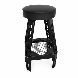 Taburete de Trabajo Industrial con Reposapiés de Malla, Estante para Herramientas, Patas de Acero Resistentes, Diseño Triangular, Asiento Acolchado para Taller - Product Image 3