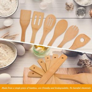 Juego de espátulas y cucharas de bambú de 6 piezas, 12.6 pulgadas, sin BPA, utensilios de cocina - Product Image 4