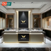 Vitrine à bijoux de créateur en aluminium, comptoir large pour boutique, espace de vente professionnel en libre-service