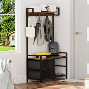 Hall Tree With 2 Drawers <b>Shoe</b> Storage Shelves Garment <b>Racks</b> 5 In 1 Entryway <b>Bench</b> 23 Hooks 33.1 Inch Wide - Product Image 2