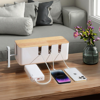 Boîte de rangement en bois Sunshine Collection avec organisateur de câbles en plastique pour salon, gestion des câbles, accessoire pour fils