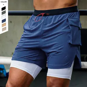低最小起订量定制男士短裤运动短裤涤纶速干运动跑步短裤双层健身短裤