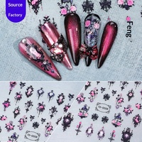 Nouveaux autocollants pour ongles en gel souple 5D personnalisables, style gothique d'inspiration française, rose rouge sang, en relief, pour Halloween