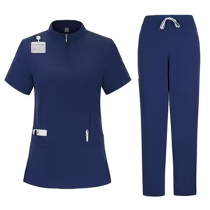 Spandex cremallera enfermeras Hospital uniformes médicos enfermería Scrubs traje uniformes recto Stand Collar mujeres Scrub conjuntos - Product Image 1