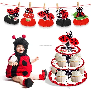 Huancai Little Ladybug Cake Stand 3 Tier Cupcake Stand Holder Baby Shower Party Decorations For Kids Birthday Party Supplies