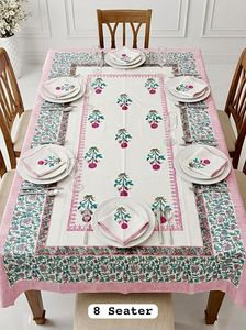 Hand Block Printed 100% Cotton Modern Floral Dining <b>Table</b> <b>Cover</b> with Napkins for 8 Seater - Product Image 5