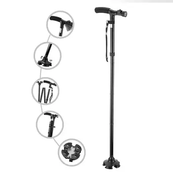 Led Light Hiking Pole Walking Stick adjustable Mountain Climbing Aluminum Alloy Telescopic Four Section Trekking