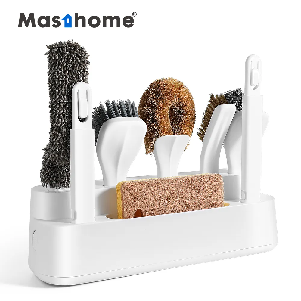 Masthome 6 en 1 ensemble de brosses de nettoyage de cuisine multifonctionnelles brosse à vaisselle en plastique pour cuisinière avec éponge