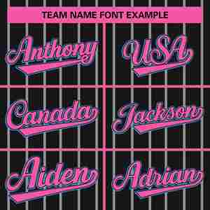 Camiseta de Béisbol Auténtica Personalizada con Diseño de Rayas Negro, Rosa y Gris, con Botones Completos - Product Image 4