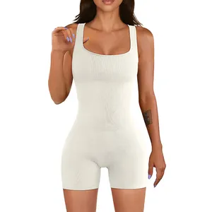 Wholesale Wide Strap Sleeveless Short Woman Sport Elastic Seamless Jumpsuit