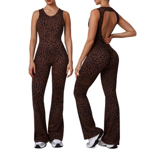 <span class=keywords><strong>Tuta</strong></span> intera da <span class=keywords><strong>donna</strong></span> <span class=keywords><strong>leopardata</strong></span> a zampa, sexy, senza schienale, per yoga, con reggiseno imbottito e effetto push-up - Product Image 1