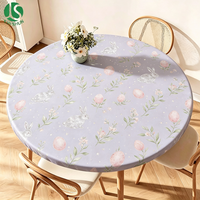 Elegante Flanell-Unterlage PEVA Rutschfeste Winddichte Runde Passende Tischdecke, Hasen-Rosa Ei Sternenhimmel Ostern Frühling Esstisch-Abdeckung