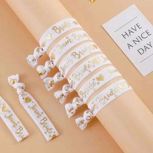 Bracelet élastique rose et noir pour fête de mariage avec inscription Team Bride Tribe en feuille d'or - Product Image 6