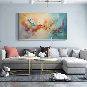 Peinture à l'huile abstraite panoramique personnalisée en bleu et orange, style corail, encadrée, neutre, contemporaine, faite à la main, décoration d'intérieur - Product Image 4