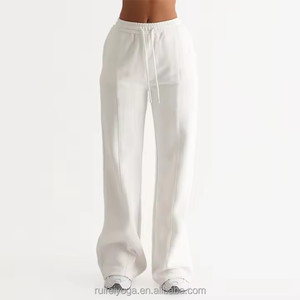 Wholesale <strong>Women</strong> Falre <strong>Jogger</strong> 100% Cotton Breathable Soft Baggy Wide <strong>Straight</strong> <strong>Leg</strong> Pants Sweatpants - Product Image 1