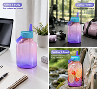 1000ml Tritan Gradient Straw Waterfles BPA-vrij Lekvrij Transparant Ecologisch Bohemian Style Sportfles Afneembaar