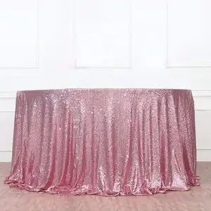 高品质婚礼派对桌布108英寸紫红色亮片圆形桌布
