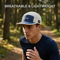Casquette de camping 5 panneaux en nylon à séchage rapide, color block, perforée au laser, respirante, à visière plate, pour sport de plein air, unisexe, avec logo personnalisé