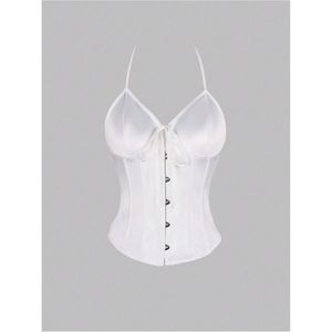 Top Corsé de Satén para Mujer con Botones Metálicos, Tirantes Finos, Estilo Halter, Ajustado, Cintura Natural, Vestido de Fiesta - Product Image 5