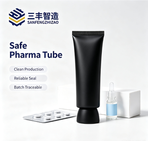 หลอดบีบเครื่องสำอางพลาสติกสีดำสุดหรูพร้อมฝาเกลียวชุบทอง - Product Image 3
