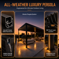 Pergola Bioclimatique Autoportante sur Mesure 3x4 3x5 4x4 5x4 6x4 en Aluminium Moderne de Luxe pour Jardin
