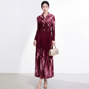 Vestido Formal Elegante de Estilo Vintage con Pliegues y Cuentas Miyake para Mujer, Talla Grande, Estampado Geométrico, Diseño Único, Ropa de Oficina - Product Image 1