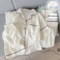 Ensemble de pyjama trois pièces en coton ultra-doux avec coussinets intégrés pour femme – Cardigan léger à manches courtes pour l'été, l'automne et le printemps – ODM
