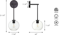 Lampe murale nordique en verre ETL en stock aux États-Unis, en fer noir, pour salon