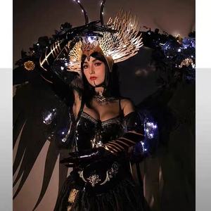 Conjunto de Disfraz de Danza Escénica Moderno con Plumas de Ángel Oscuro para Adultos, 100% Poliéster, Talla Única, Leotardo Gogo Personalizado, Brillante, en Existencia - Product Image 2