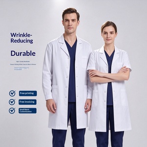 Camici Bianchi Medici, Uniformi per Dottori e Infermieri, Abbigliamento da Laboratorio per Studenti, Maniche Lunghe e Corte, Cotone e Poliestere, Logo Personalizzabile - Product Image 1
