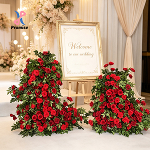 Arche florale artificielle en forme <span class=keywords><strong>de</strong></span> corne avec roses rouges vives et verdure, pour décor d'entrée <span class=keywords><strong>de</strong></span> <span class=keywords><strong>mariage</strong></span> - Product Image 1