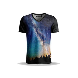 T-shirt de sport à sublimation en gros Chemise unie à col V et manches courtes en polyester - Product Image 1