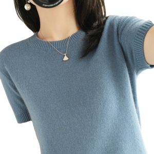 Suéter de punto para mujer, cuello redondo, manga corta, corte holgado, color liso, ideal para primavera y otoño, para usar en capas o como prenda interior. - Product Image 5
