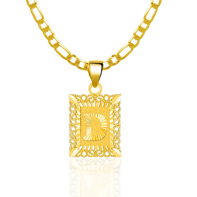 Großhandel Männer Frauen Alphabet Halskette Mode Figaro Kette Brief A-Z Initial geschnitzte Anhänger Halskette 14K vergoldet Schmuck