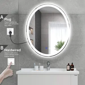 Round Smart Bathroom Mirror Touch Screen Night Light Mirror Wall Mounted Fog Eliminator LED Light Mirror