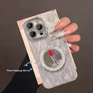 Bướm Ngọc Trai Gương Điện Thoại Trường Hợp Đối Với iPhone 16 Tinh Tế Chuỗi 17 Pro Max Trường Hợp Của Phụ Nữ Thời Trang Sang Trọng Điện Thoại Bìa Cho 15 14 13 - Product Image 3